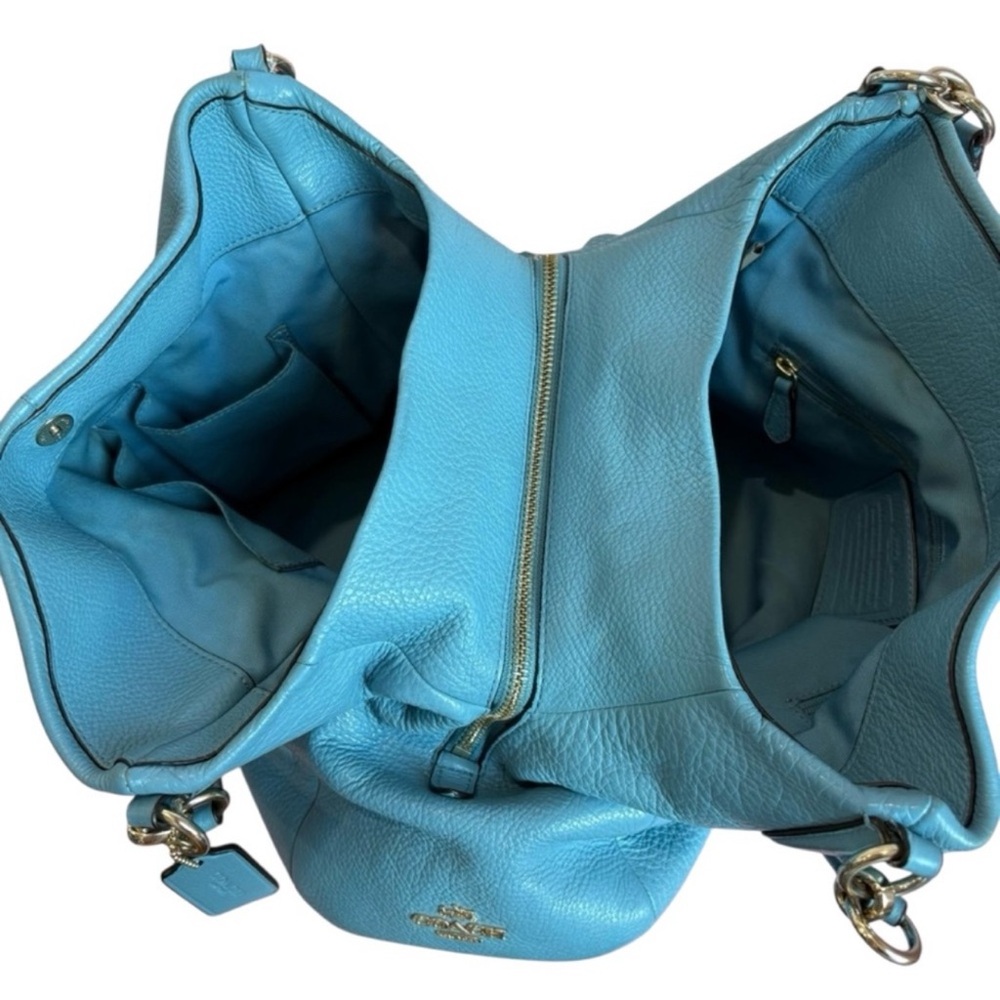 COACH shoulder bag in super soft teal pebble leather w/silver hardware - Picture 13 of 16